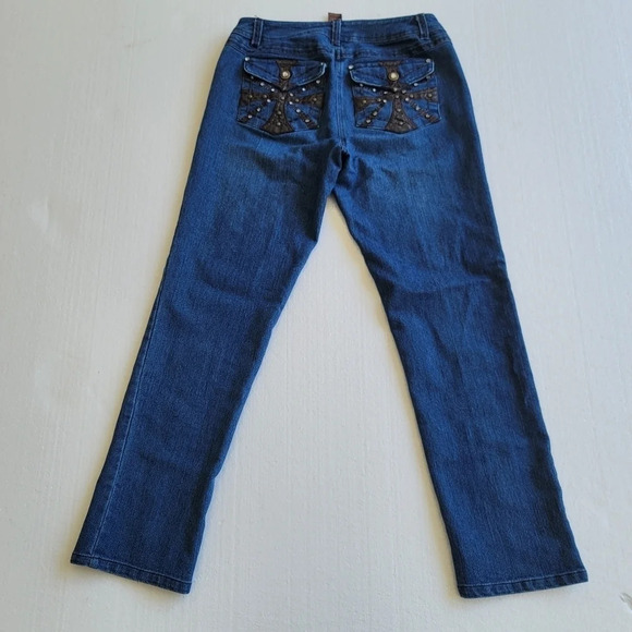 Multiples Jeans Womens Petite Sz 2P Blue Denim Straight Mid Rise Stretch Cotton - Picture 1 of 12